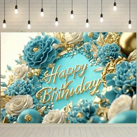 Luxurious Teal Birthday Backdrop Teal Gold Floral Happy Birthday Photography Background Golden Leaves Birthday Party Decorations Banner Supplies Photo Booth Props