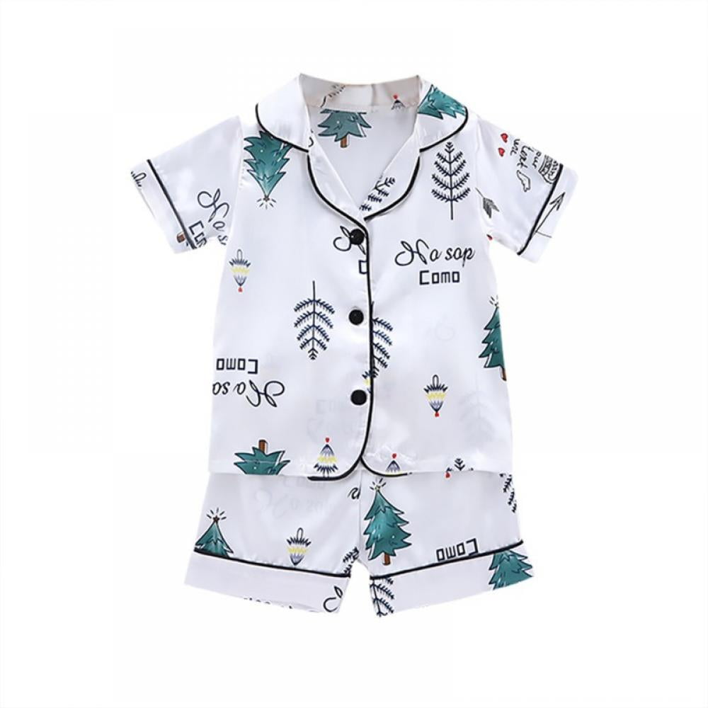 Summer Baby Kids Boys Girls Pajamas Sets Short Sleeve Cotton Striped Print T-Shirt Blouse Tops Shorts Pjs Sleepwear Nightwear Sleepsuits Nighties for 2-7 Years Old Miyanuby Kids Pyjamas