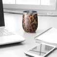 thumbnail image 3 of 12oz Stemless Wine Tumblers Orange and Brown Leopard Pattern Vacuum Insulated Stainless Steel Travel Tumbler Cups Mug with Lid and Straw for Champaign,Cocktail,Beer with Cleaning Brush, 3 of 5