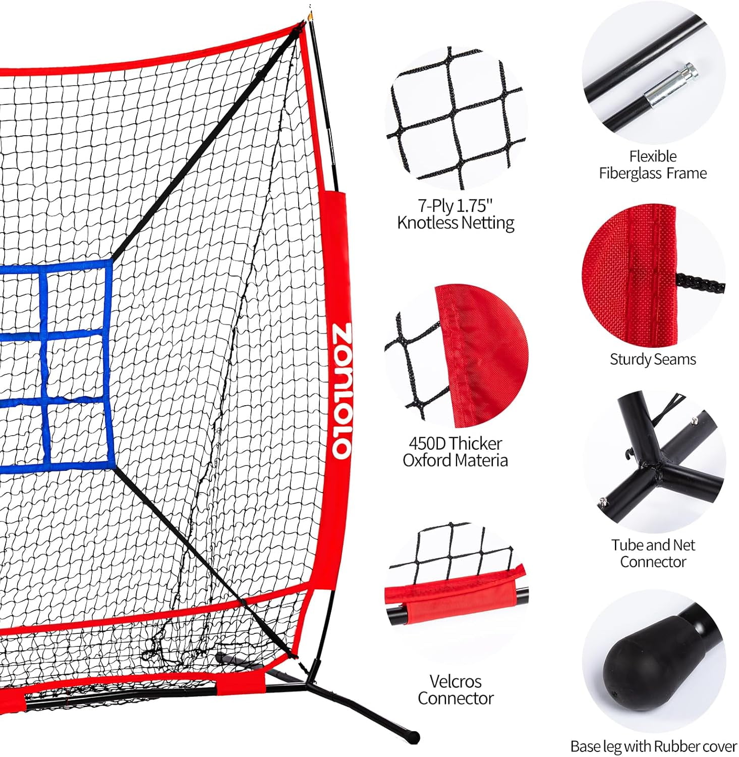 6 x 6 FT Baseball Net with 3 Diffferent Targets, Portable Practice Net for Batting，Hitting，Pitching and Throwing,Compact Package with Small Carrying Bag，Great for Kids