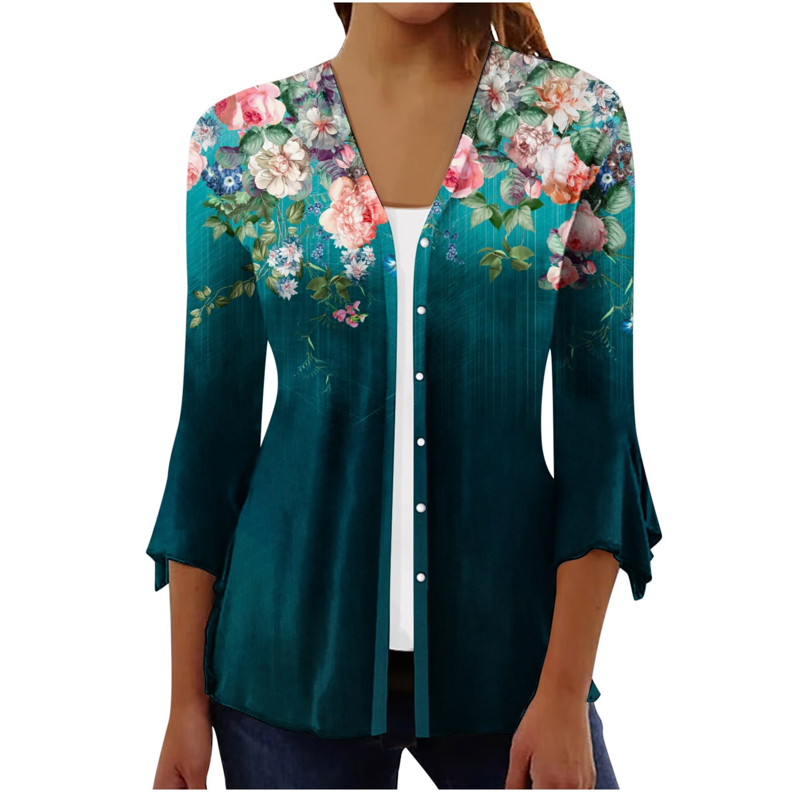 Rutainlusire Women Tops time and tru Women Summer 3/4 Sleeve Cardigan