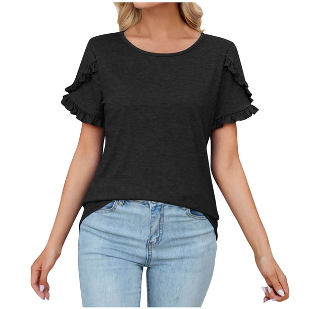 Blusas de Algodón para las Mujeres Impresas Cuello Redondo 3/4 Manga Casual Camiseta, Ligero Top de Algodón de Imitación para el Hogar, Diario Y Cuatro Estaciones de Uso