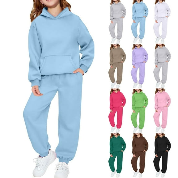 Girls 2 Piece Outfits Tracksuit Drop Shoulder Hoodie Sweatshirt and Sweatpants Joggers Set with Pockets Light Purple 160