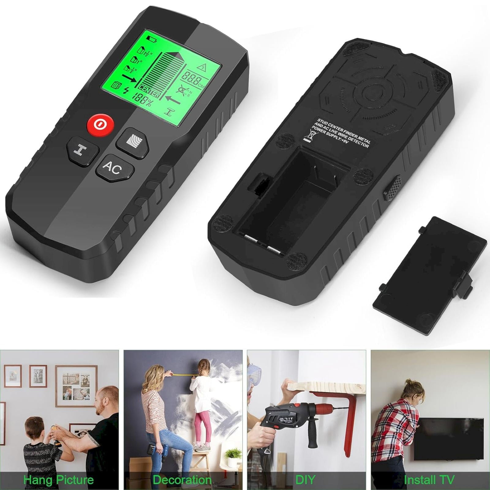 5 in 1 wall detector: Stud Finder Wall Scanner 5 in 1 Multipurpose Electronic Stud Sensor with LCD Display Wire Detector Wall Wood Metal Stud Detector Portable Edge Center Beam Finder Wood Metal Wal