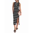 thumbnail image 2 of Women'S 2026 Summer Dresses Casual Sleeveless Hollow Out Knit Side Slit Striped Midi Tank Dress Black M, 2 of 8