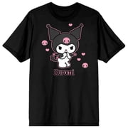 Sanrio Kuromi Anime Hearts Womens Black Tee Shirt-XXL