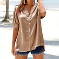 thumbnail image 2 of Oksale Satin Button Down Blouses for Women Dressy Business Short Sleeve Summer Tops Loose Casual V Neck Stretch Shirts Lightweight Outfits Gold XXL, 2 of 5