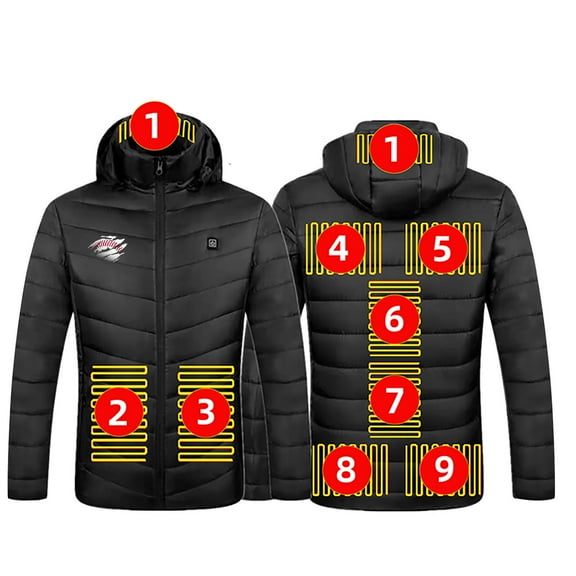 WREESH Men's 9-Zone Heated Jacket with 4 Heat Levels & Usb Charging - Long Sleeve Winter Coat for Camping, Motorcycle Riding, Outdoor Work