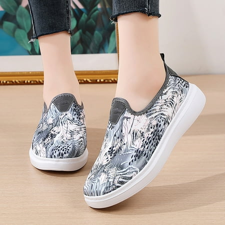 

Vedolay Women s Sneakers Women s Sneakers Platform Round Toe Fashion Slip-on Comfort Walking Leisure Shoes Gray 6.5