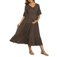 thumbnail image 4 of INSPIRE CHIC Women's Maternity Maxi Dress Short Sleeves V Neck Ruffled Sleeve for Photoshoot L Coffee, 4 of 6