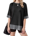thumbnail image 4 of FRSASU Summer Plus Size Tops Trendy Oversized Crewneck Casual Color Block Womens Basic T Shirts Black, 4 of 9