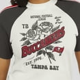 thumbnail image 6 of Women's WEAR by Erin Andrews White Tampa Bay Buccaneers Sleeve Stripe Distressed Raglan T-Shirt, 6 of 6