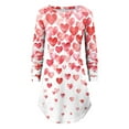 thumbnail image 4 of Honeeladyy Discount Women's colorful Love Printed Pullover Long Sleeve Crewneck Loose Top Casual Comfy Mini Dress Valentine's Day Gift Dress, 4 of 5