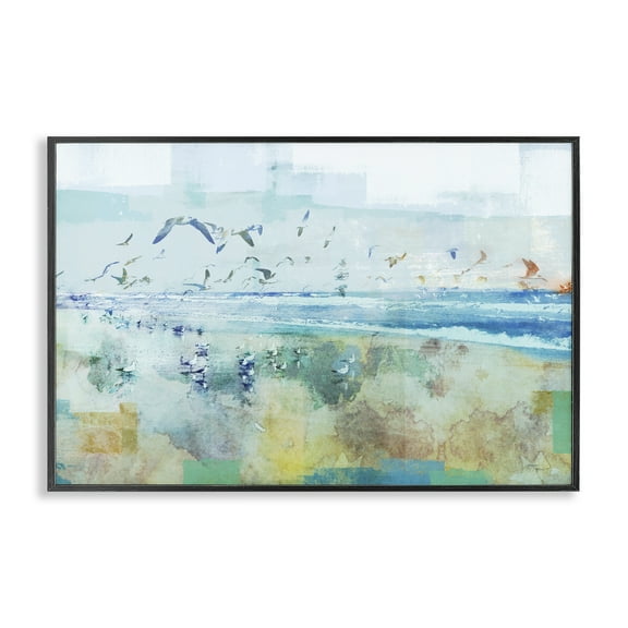 Stupell Industries Abstract Birds Over Beach Abstract Painting Black Framed Art Print Wall Art, 18 x 12
