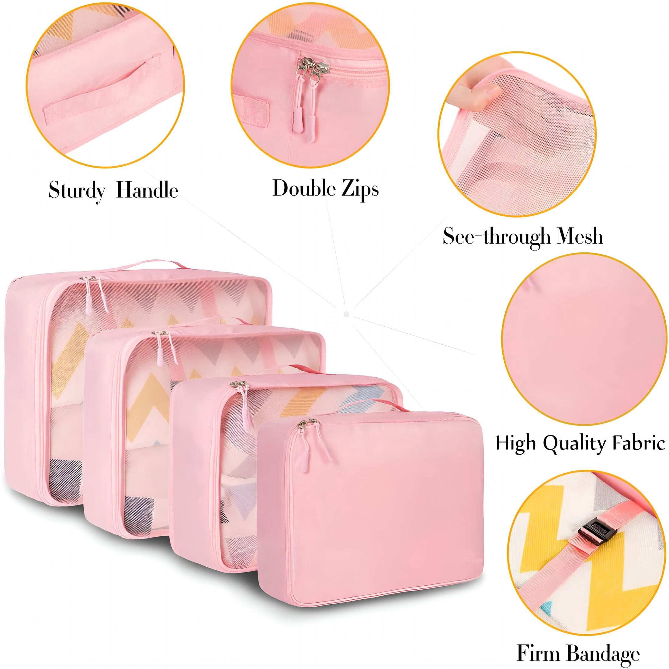 XIBUFE 8 Set Packing Cubes,Lightweight Travel Luggage Organizers with Shoe Bag,Toiletry Bag & Laundry Bag (Blush Pink)
