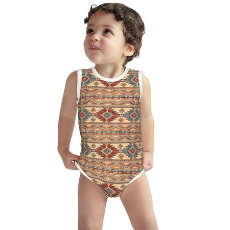 

Vsdgher Traditional Tribal Aztec Print Baby Unisex Baby Cotton Sleeveless Bodysuits Soft and velvety comfortable and breathable