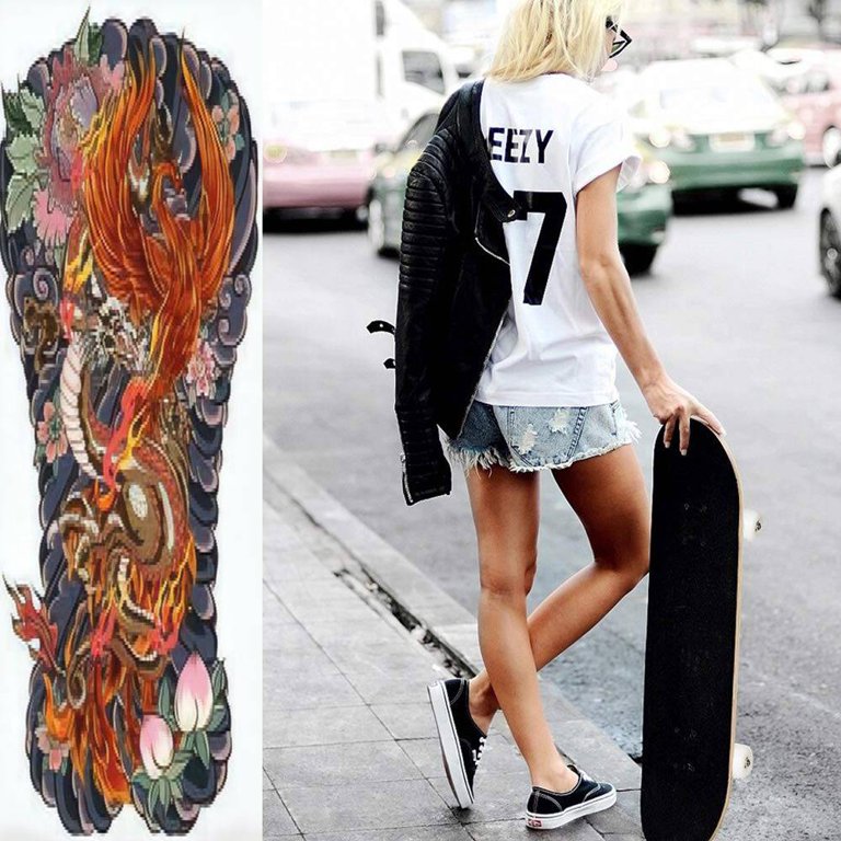 Japanese Tattoo design full back body The Dragon and Phoenix fire bird  Outdoor Skateboard Longboards 31