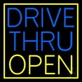 thumbnail image 1 of Drive Thru Open With Yellow Border LED Neon Sign 24 x 24 - inches, Black Square Cut Acrylic Backing, with Dimmer - Bright and Premium built indoor LED Neon Sign for restaurant decor., 1 of 7