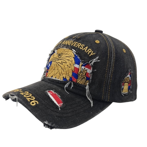 250th Anniversary Embroidered Distressed Denim Baseball Cap Patriotic Eagle Adjustable Duckbill Hat for Men Women