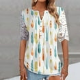 thumbnail image 2 of Patlollav Womens Tops Short Sleeve Floral Print Lace Mesh Splicing Pullover V-Neck Blouse, 2 of 6