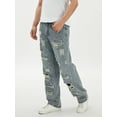 thumbnail image 6 of Biezeib Men's Ripped Distressed Denim Pants Sky Blue Mid Waist Straight Fit Washed Destroyed Denim Jeans, 6 of 6