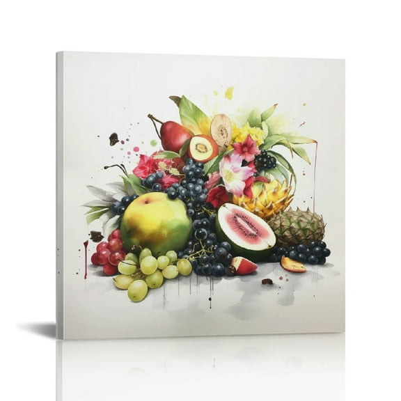 JRXY Fruit Canvas Wall Art, Boho Farmhouse Kitchen Dining Room Wall Decor Colorful Tropical Grape Print Pictures Artwork Rustic Watercolor Food Posters Art for Restaurant Home Decoration 12x12 in