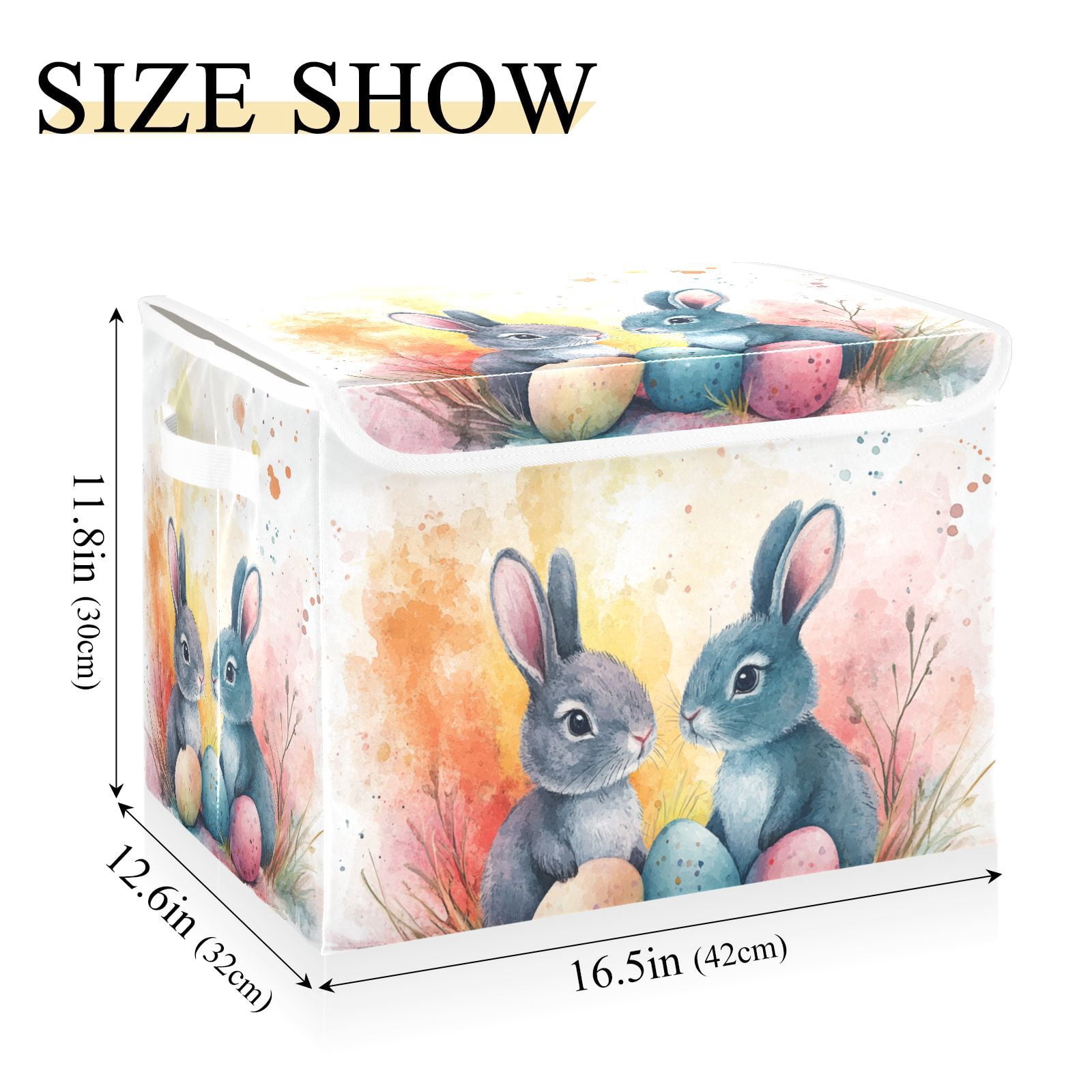 Easter Eggs Bunnies Leaves Storage Basket for Shelves Foldable Container Organizer for Organizing Toys Clothes Books with Handles