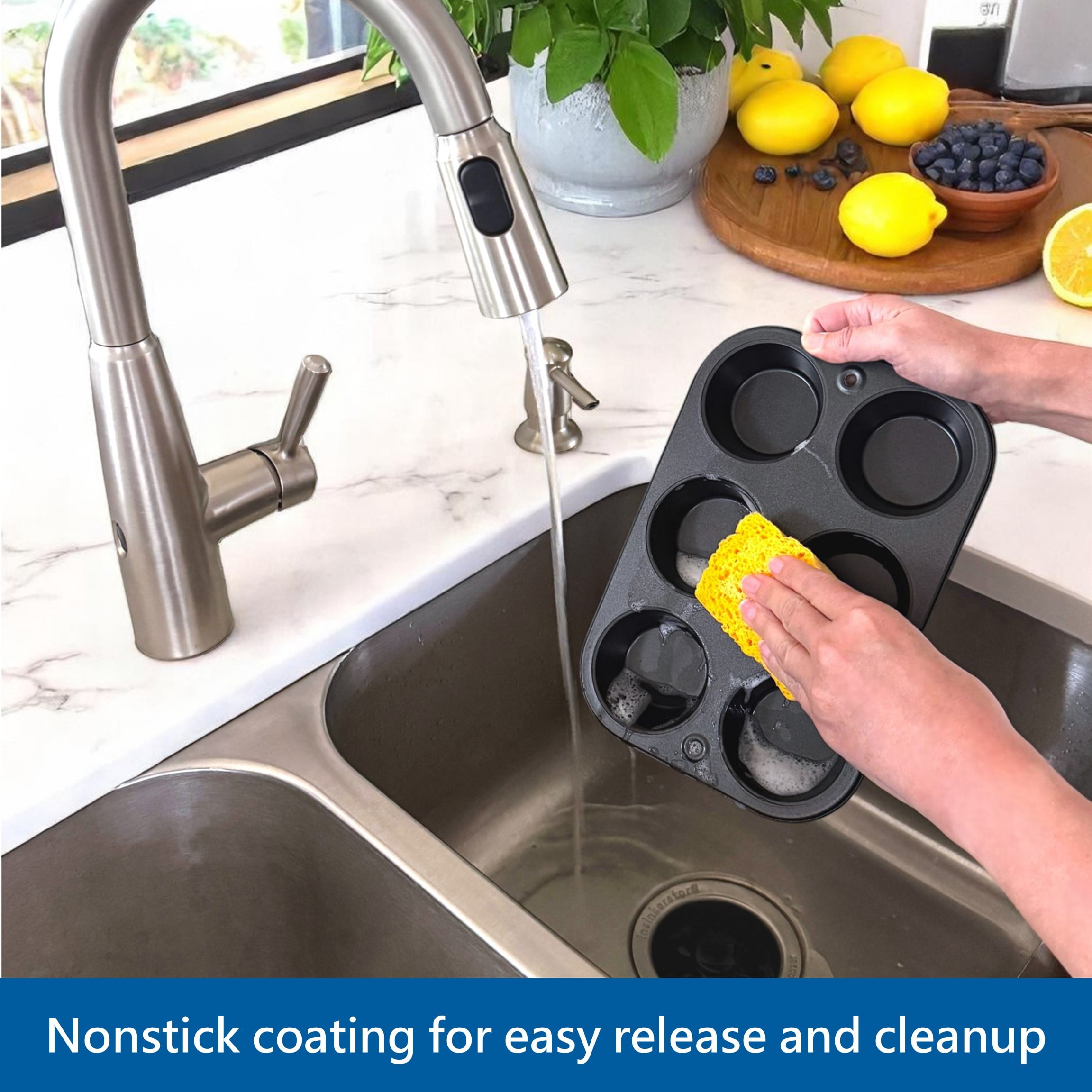 Mainstays 6-Cup Nonstick Steel Muffin Pan, 2.9" Cup, Gray, 1 Count