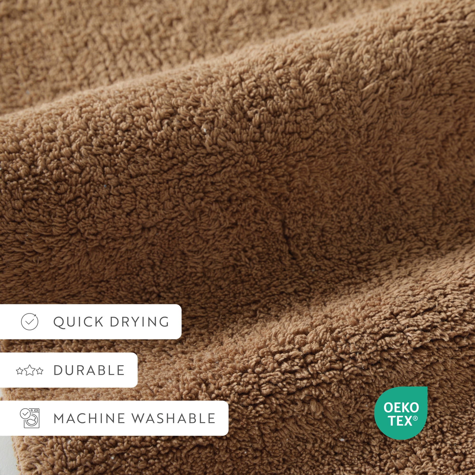 Noble Linens Reversible Dual-Texture Cotton Bath Mat, 24 in x 17 in, Mocha