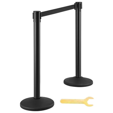 KFFKFF Queue Management Posts, Duo Pack of Public Control Barriers with 6.5FT Retractable Black Belt, Plastic Queue Pillar, Belt Barriers Line Segregator Set Ideal for Social Gatherings, Airports