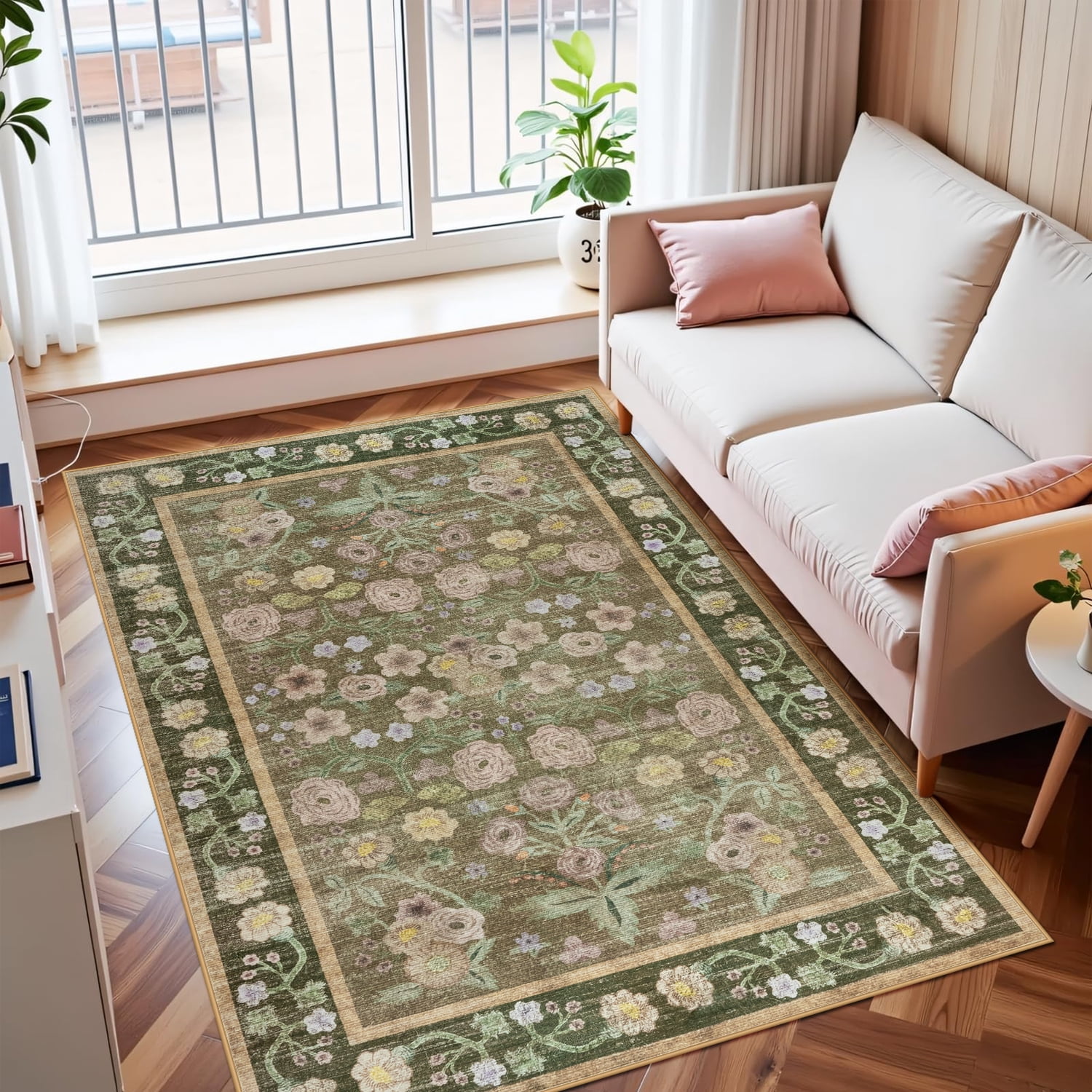 Ultrug Floral Area Rug Soft Non Slip Vintage Rugs for Living Room Bedroom Home Deocr Flower Carpet,6'x9',Coffee