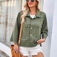 thumbnail image 3 of Oksale Distressed Denim Jackets for Women Trendy Frayed Trim Jean Jacket Button Down Trucker Jacket Regular Fit Streetwear 2025 Army Green M, 3 of 7