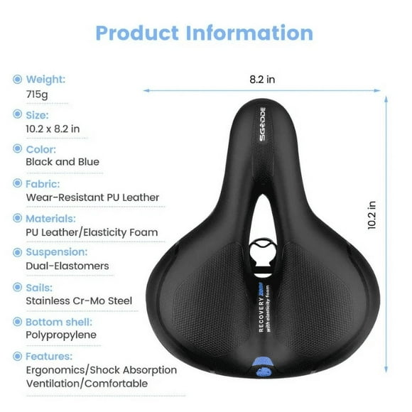EGNMCR Replacement Wide Bicycle Saddle Memory Foam Padded Soft Bike Cushion With Shock Absorbing Rubber Balls Universal For Indoor/Outdoor Bikes With Reflecti Bicycle seat cushion