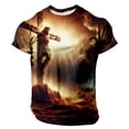 thumbnail image 3 of Gifts for Christian Men Letter Print Short Sleeve Round Neck Floral Bottoming Mens Festivel Clothes,Khaki-1,4XL, 3 of 5