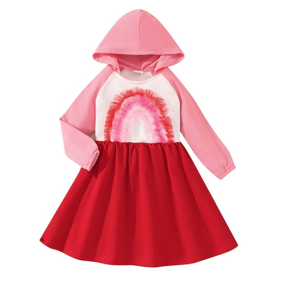 Odeerbi Girls Princess Dress Toddler Girls Clothes Party Tulle Dress Kids Winter Solid Color Multicolour Mesh 2025 Long Sleeved Clothes Hooded Dress Pink 3 Years