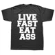 thumbnail image 1 of Camiseta de algodón con estampado gráfico de manga corta para regalo de cumpleaños, ideal para verano, con frase divertida "Vive, come, rápido", 1 of 7