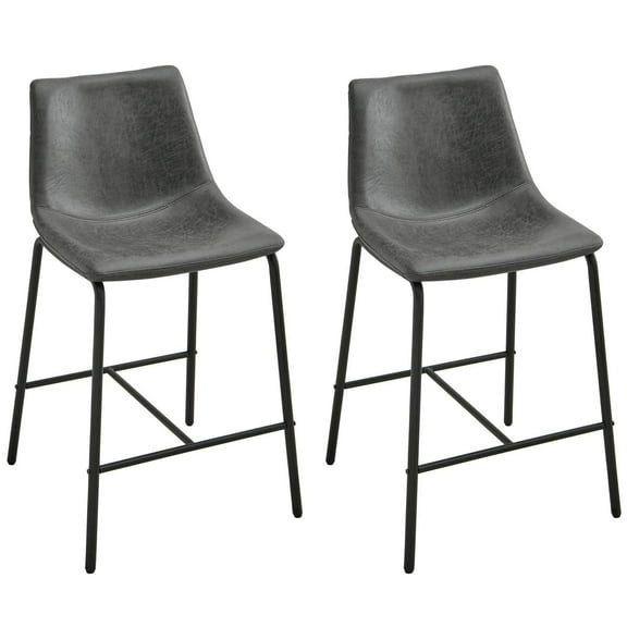 JESONVID Set of 2 Bar Stools with Faux Leather, Upholstered Bar Chairs with High Back, Counter Height Chairs with Solid Iron Frame, Gray