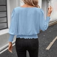 thumbnail image 6 of thefmos Women's Fall Long Sleeve Ruffle Blouses Round Neck Smocked Pullover Tops Casual Basic Tshirt Solid Dressy Cute Winter Fashion Tops, Light Blue 2XL, 6 of 7