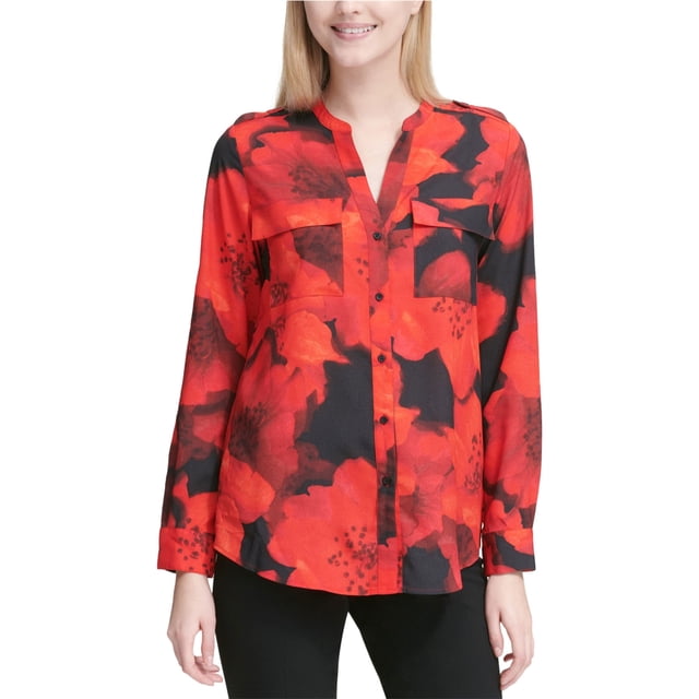 Blusa con botones utilitarios Calvin Klein mujer rojo extragrande Abotonar