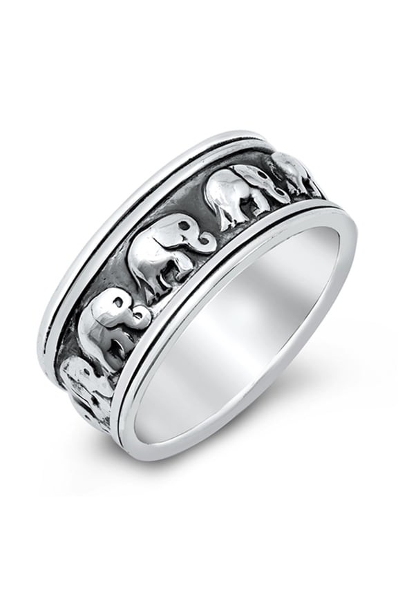 Classic Repeating Elephant Animal Ring .925 Sterling Silver Band Jewelry Female Male Unisex Size 8