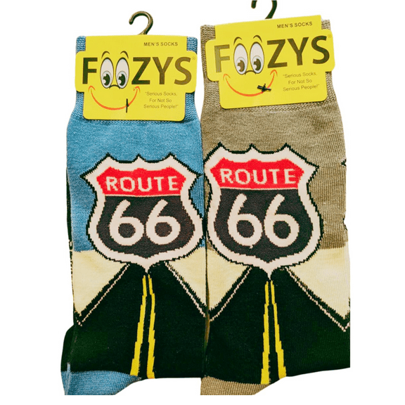 Foozys Men’s Fun Outdoors Themed Novelty Crew Socks | 2 Pairs in Two Colors (Route 66)