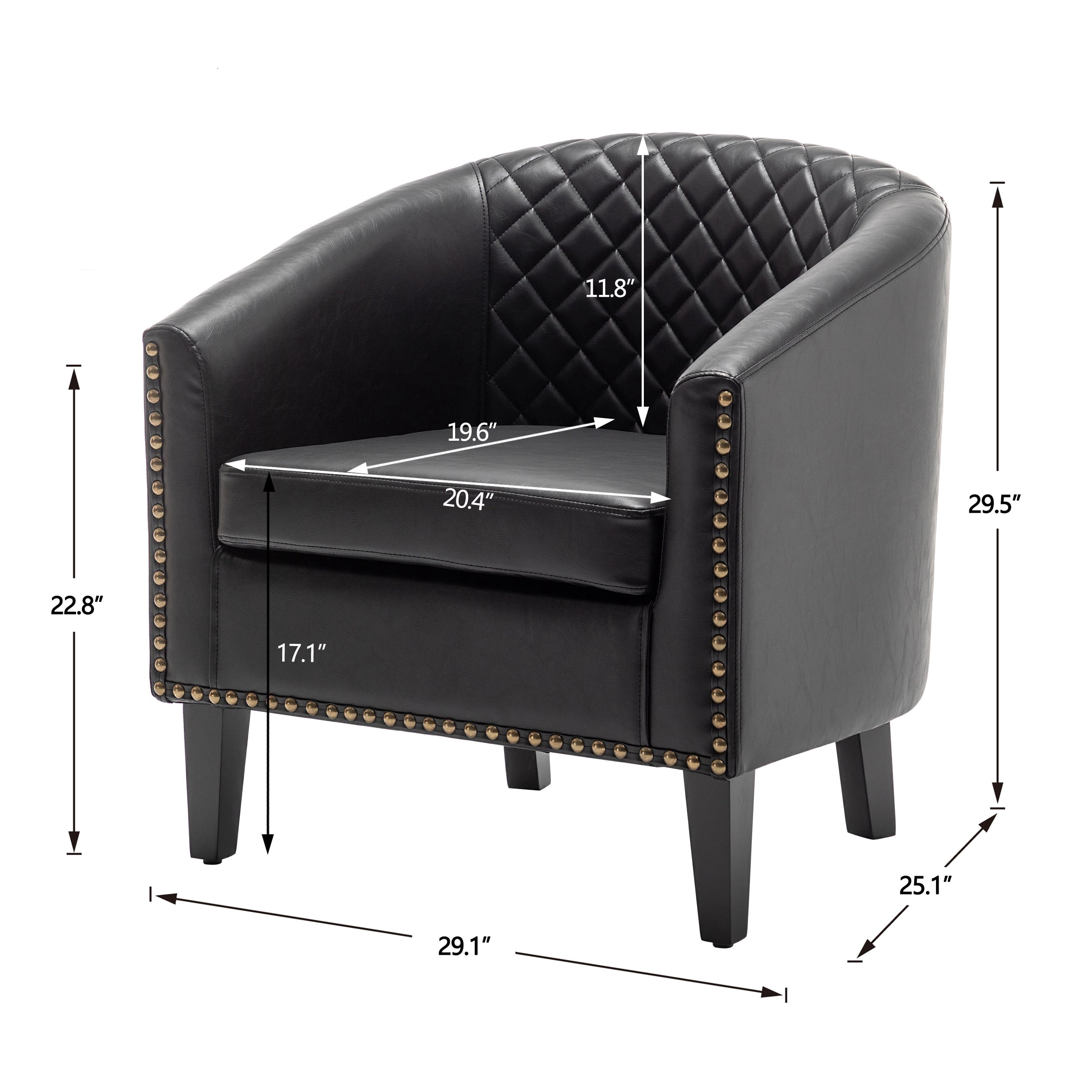 29" W Modern Faux Vegan Leather Barrel Chair, PU Upholstered Tufted Accent Club Chairs with Nailhead Trim, Small Armchair for Living Room Bedroom Apartment Lounge Nursery, Black