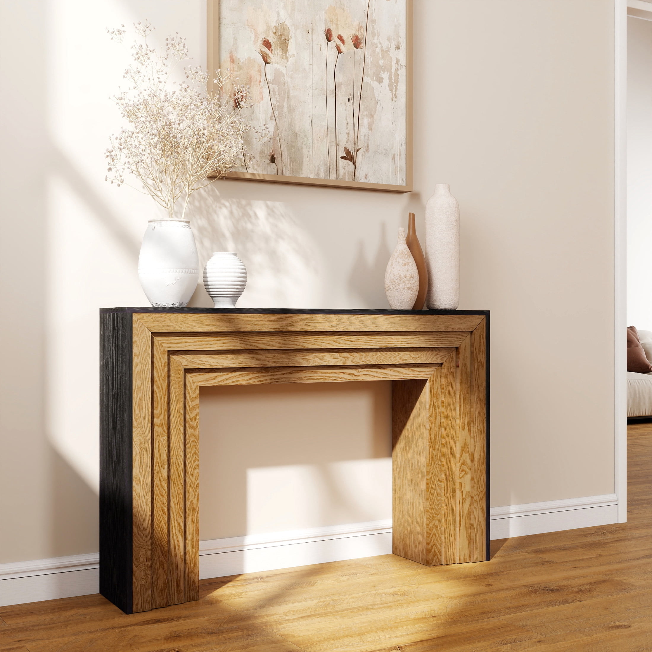 Noble House 47.2" Modern Wood Console Table, Two-Tone Entryway Sofa Table, Black + Natural