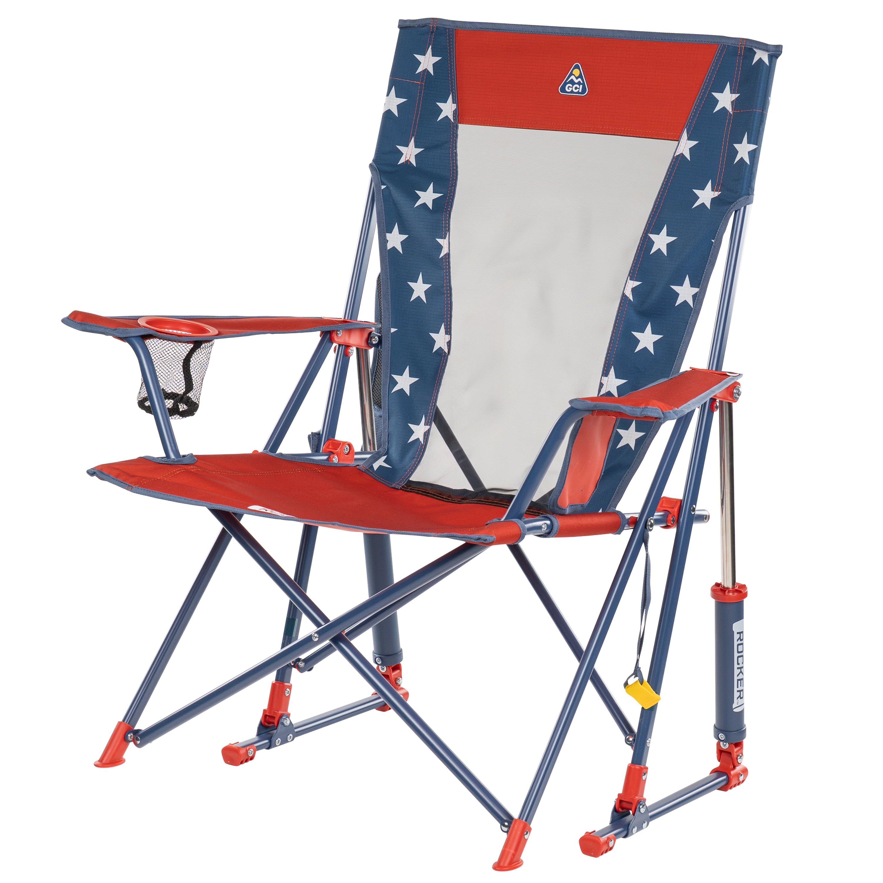 GCI Outdoor Comfort Pro Rocker Foldable Rocking Camp Chair with Mesh Backrest, Americana