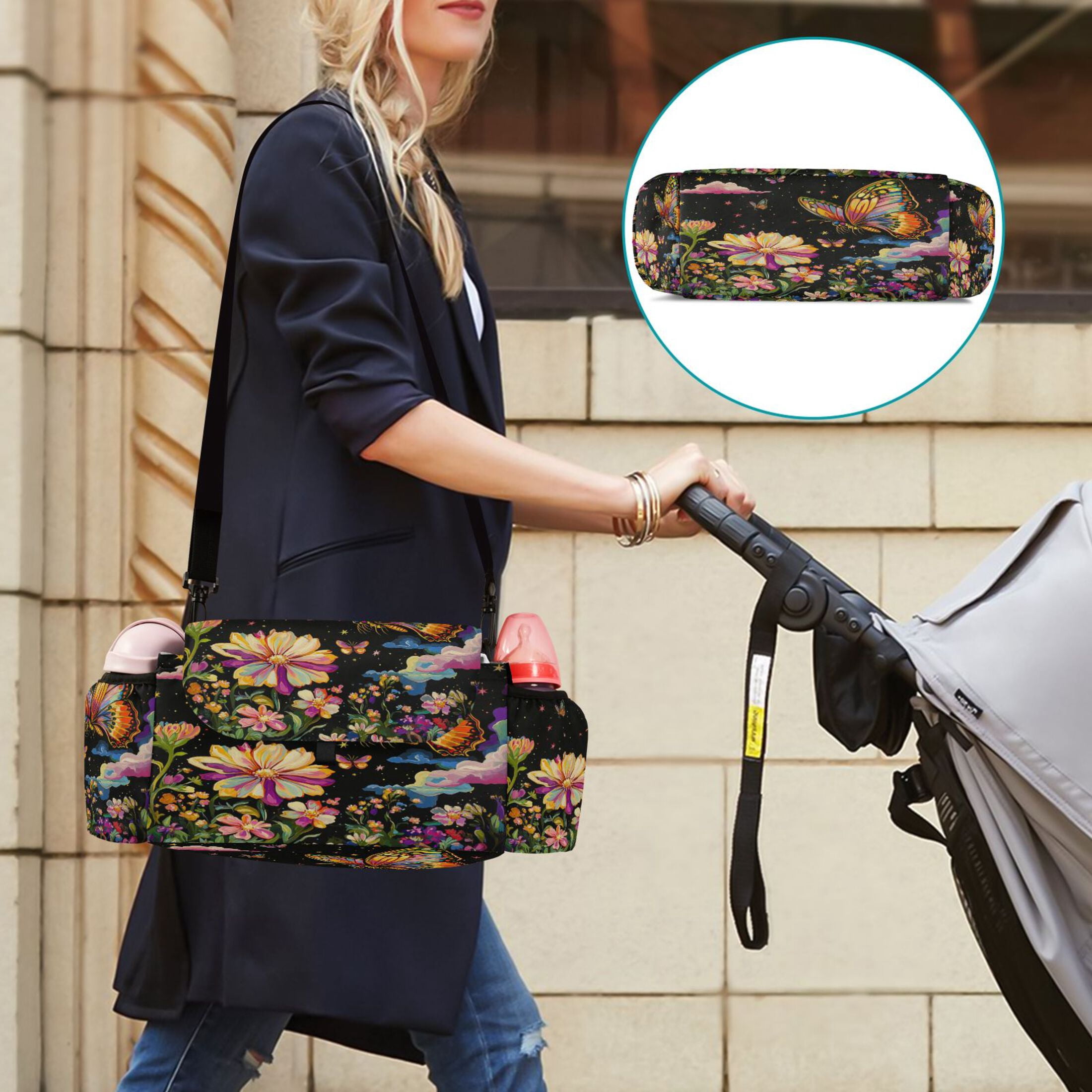 DIXRUYEE Stroller Organizer Enchanted Garden Night Printed