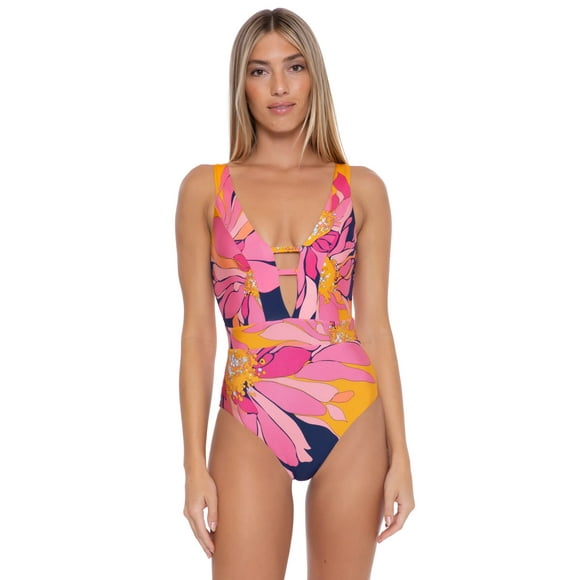 Trina Turk Breeze Hi Leg Plunge One-Piece Multi 10