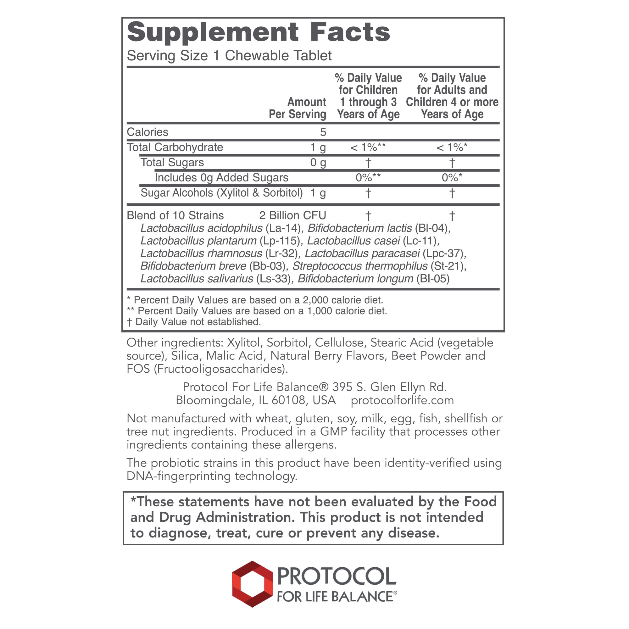 Protocol For Life Balance - Chewable Probiotic (For Adults and Children) - Supports Healthy Immune/Digestive System Function, Weight Loss, and Upset Stomach - Sweetened with Xylitol - 90 Chewables