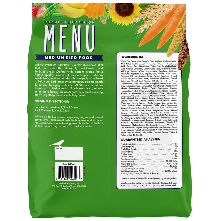 Vitakraft Menu Vitamin Fortified Cockatiel & Lovebird Food, 4 Lb photo 2