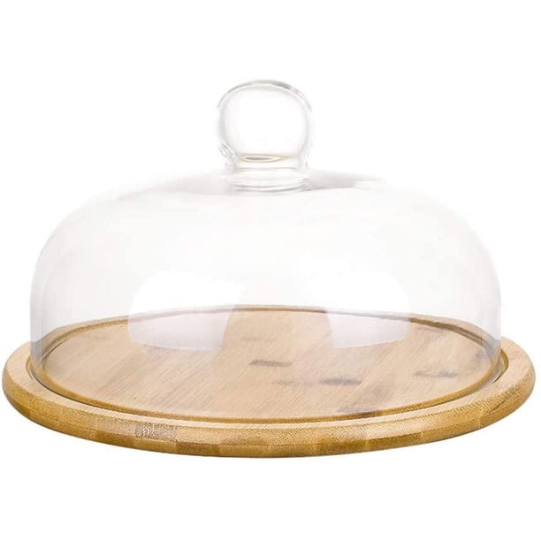 Plato para servir pasteles con cúpula de madera, bandeja para postres, exhibición de queso y repostería, cúpula de cristal, plato central para pastel de crema, ensalada del desierto, 26CM