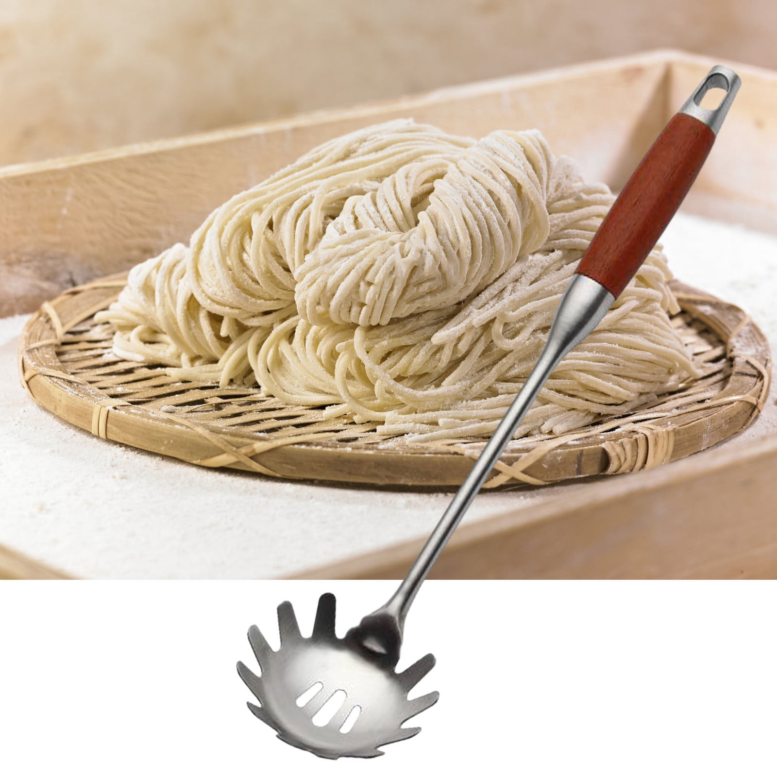 Cuillère à Pâtes Avec Bord Dentelé - En Acier Inoxydable 18/10 - 9 Pouces, Trou D'égouttage - Pour Spaghetti Et Salades - 5